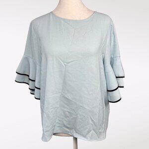 Marc New York Ruffle Bell Sleeve Blouse Light Blue Black Trim Small